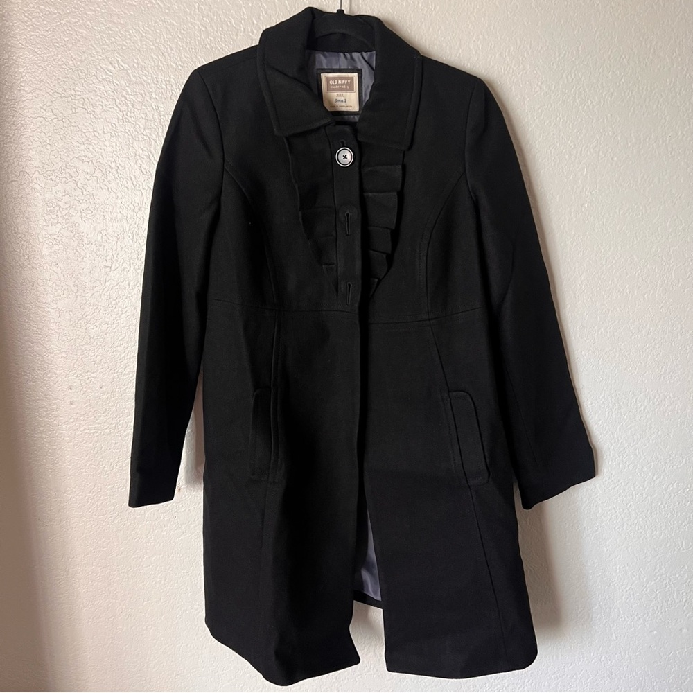 Old Navy Maternity Black Peacoat with Ruffles Small